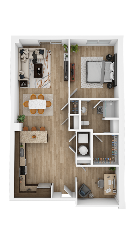Floor plan for 1 bed, 1 bath, 1011 sqft
